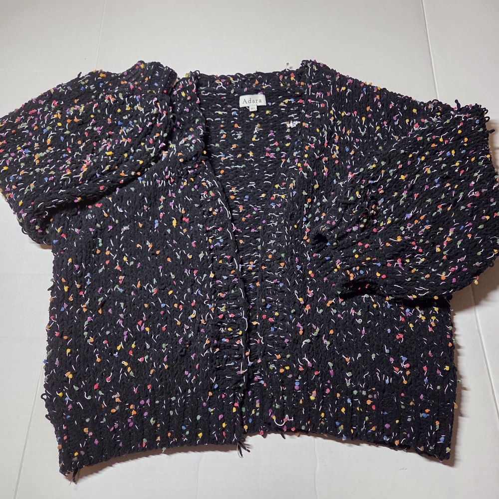 Black Knit Open Front Cardigan Size M/L‎ MultiColor Sprinkle Confetti